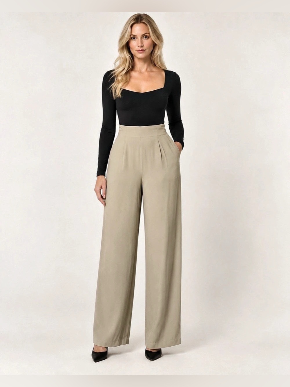 Vintage 90s JAX Mr Jax Taupe High Rise Wide Leg Viscose Pants Sz 4